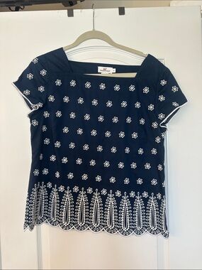 Vineyard Vines Navy Short-Sleeve Embroidered Top